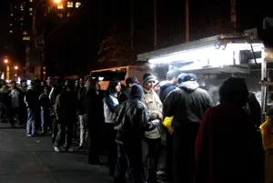 The line at the Halal Chicken and Gyro at 53rd and Sixth.
